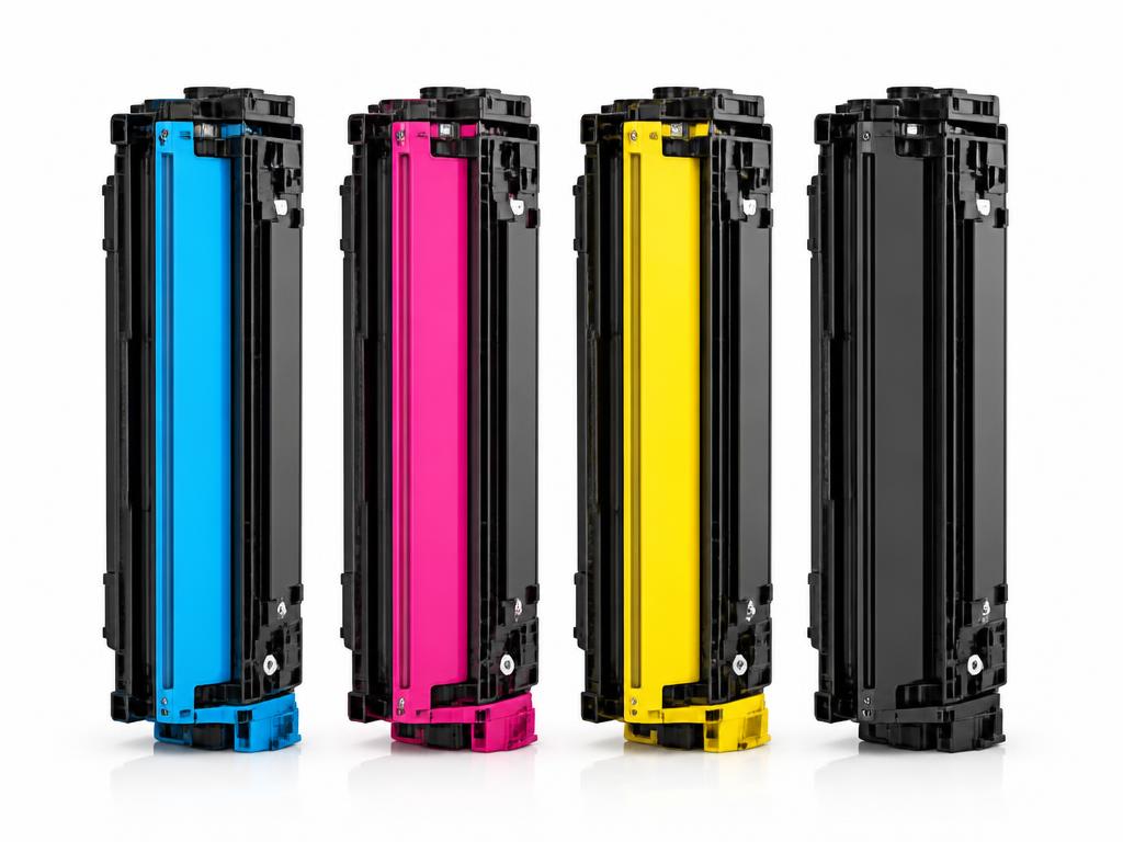 Pjesë shpenzuese dhe tonerë në ngjyrat cyan, magenta, të verdhë dhe të zezë